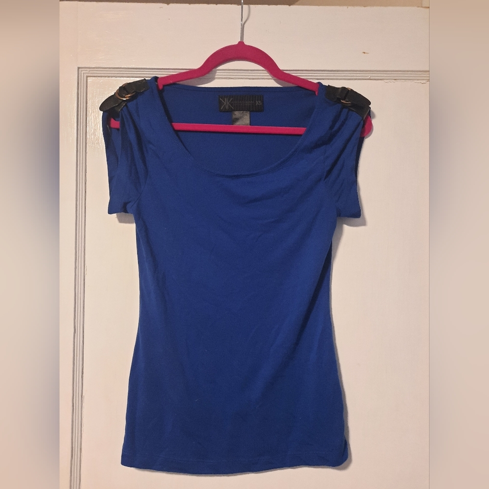 Kardashian Short Sleeve Blue Blouse